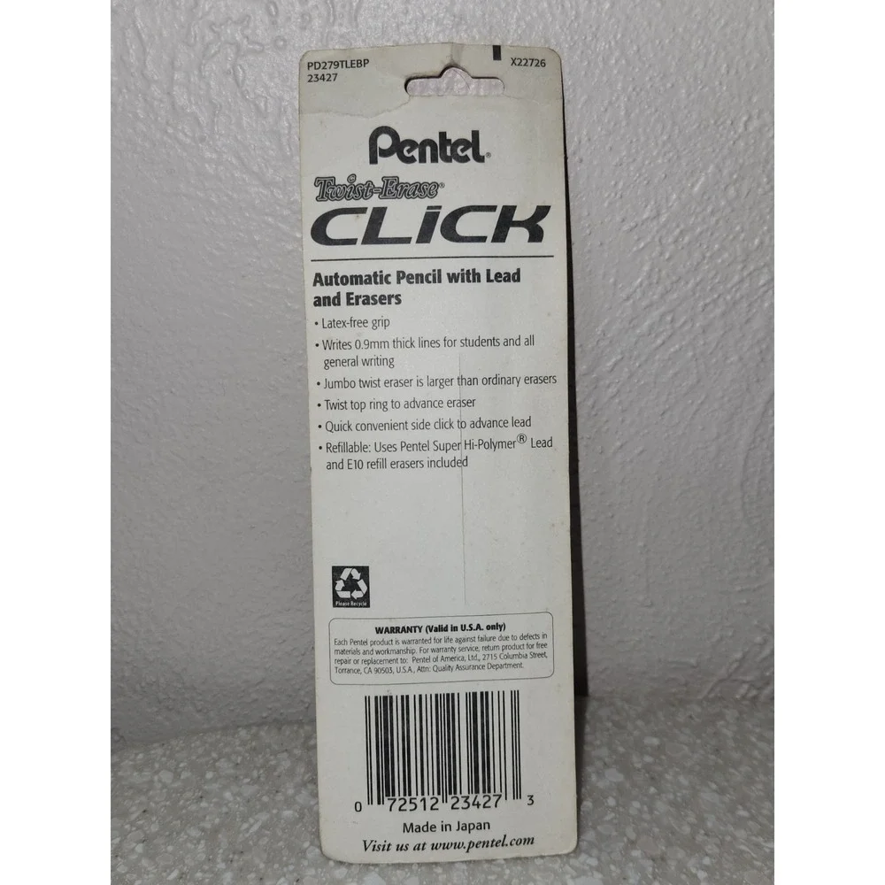 Pentel Twist-Erase Click Mechanical Pencil 0.9mm Starter Kit~NEW (Black) School‎